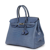 Pre-owned Hermes Birkin 35 Bleu Brighton Matte Alligator Palladium Hardware