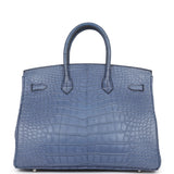 Pre-owned Hermes Birkin 35 Bleu Brighton Matte Alligator Palladium Hardware