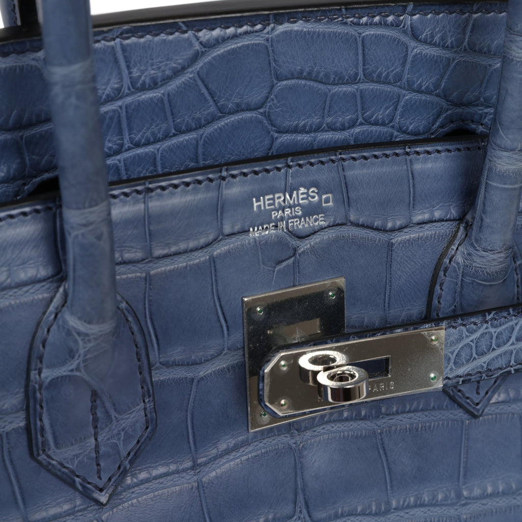 Hermes Birkin 35 Bag Blue Brighton Porosus Crocodile Palladium