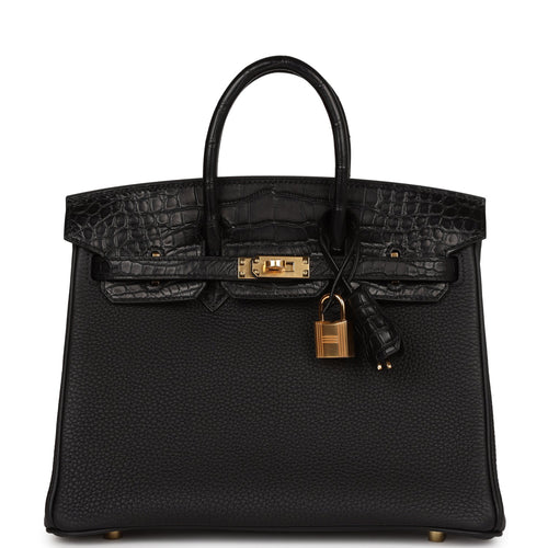 Hermes Birkin 25 Black Matte Alligator and Togo Touch Gold Hardware