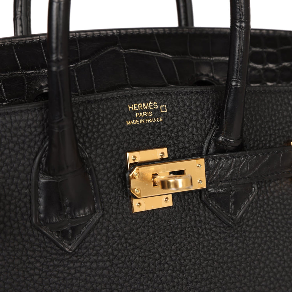Hermes Birkin 30 Touch Bag Black Crocodile / Black Leather Rose Gold  Hardware