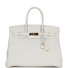 Pre-owned Hermes Birkin 35 White Clemence Gold Hardware
