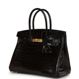 Hermes Birkin 30 Black Shiny Crocodile Porosus Gold Hardware