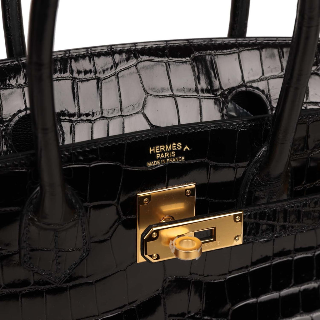 Hermes Birkin 30 Noir Black Porosus Lisse Shiny Gold Hardware #X - Vendome  Monte Carlo