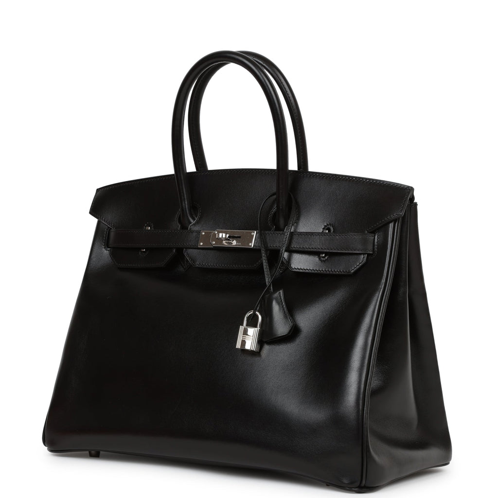 Hermes Birkin 35 Handbag Purse Black Box Calf Leather France 50#f