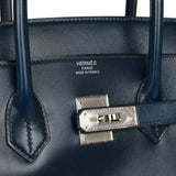 Hermes Birkin 35 Ghillies Bleu de Prusse Toile/Swift Palladium Hardware #Q  - Vendome Monte Carlo
