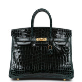 Hermes Birkin 25 Vert Cypress Shiny Niloticus Crocodile Gold Hardware