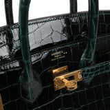 Hermes Birkin 25 Vert Cypress Shiny Niloticus Crocodile Gold Hardware