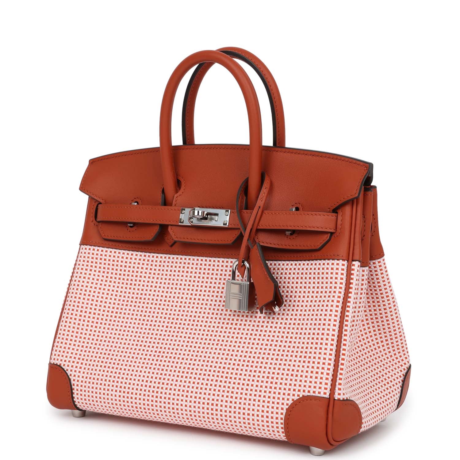 QUADRILLE BIRKIN 30CM IN BLACK SWIFT CALFSKIN WHITE BLACK PLAID TOILE CANVAS