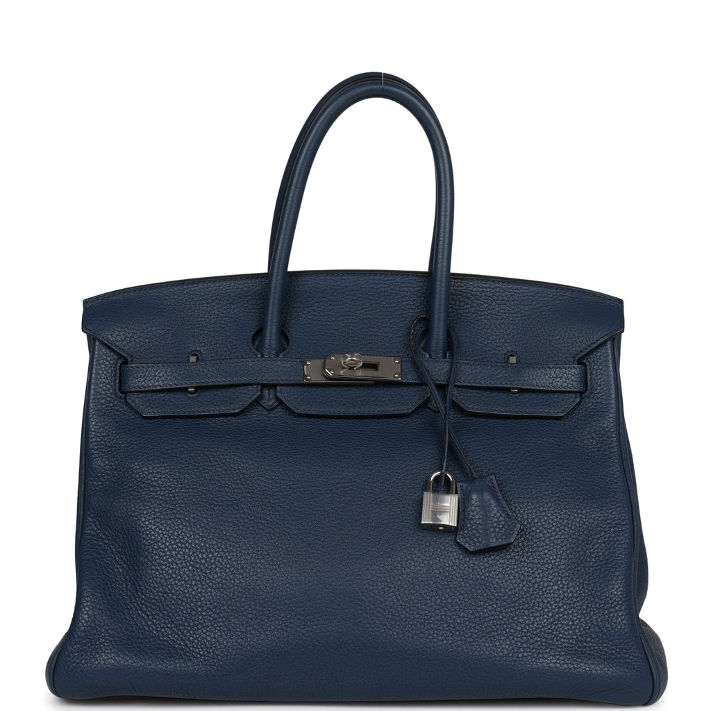 Pre-owned Hermes Birkin 35 Bleu Jean Togo Palladium Hardware in