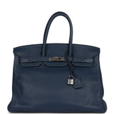 Pre-owned Hermes Birkin 35 Bleu De Prusse Clemence Palladium Hardware