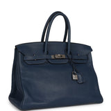 Pre-owned Hermes Birkin 35 Bleu De Prusse Clemence Palladium Hardware