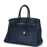 Pre-owned Hermes Birkin 35 Bleu De Prusse Clemence Palladium Hardware