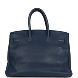 Pre-owned Hermes Birkin 35 Bleu De Prusse Clemence Palladium Hardware