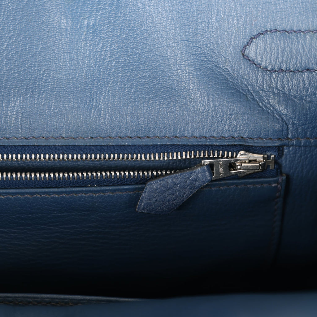 Hermes Birkin Handbag Bleu De Prusse Clemence with Palladium Hardware 30