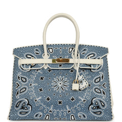 Custom "Paisley Bandana" Swarovski Crystal Hermes Birkin 35 White Epsom Gold Hardware