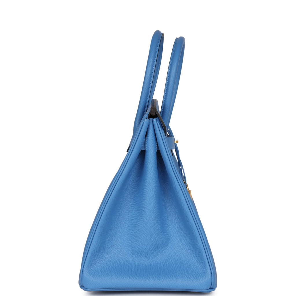 HERMES GHW Birkin 30 Handbag Blue Paradis/R/GHW Togo Leather Light