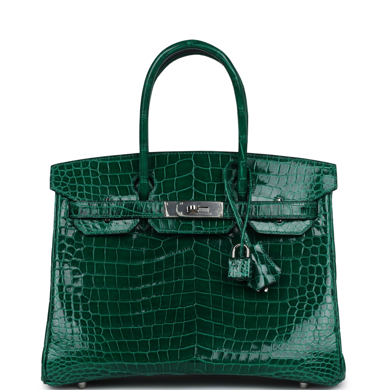 Pre-owned Hermes Birkin 30 Emerald Shiny Niloticus Crocodile Palladium ...