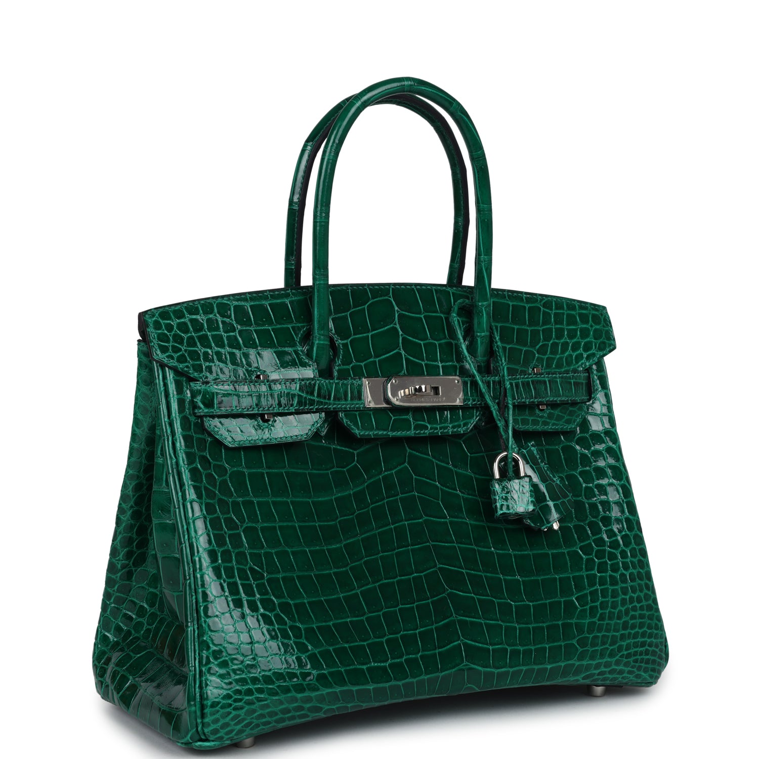 Pre-owned Hermes Birkin 30 Emerald Shiny Niloticus Crocodile Palladium