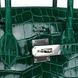 Pre-owned Hermes Birkin 30 Emerald Shiny Niloticus Crocodile Palladium Hardware