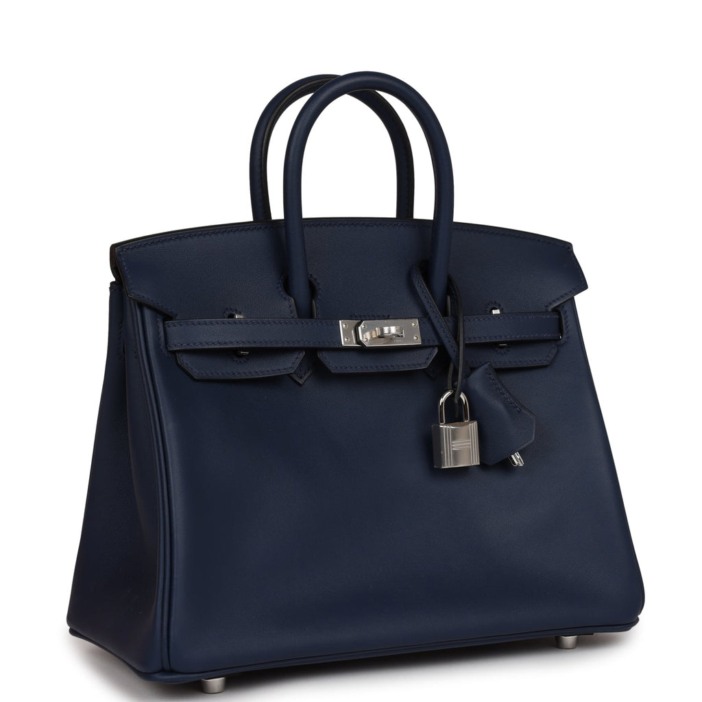 Hermes Birkin 25 Handbag 7F Blue Paon Swift SHW
