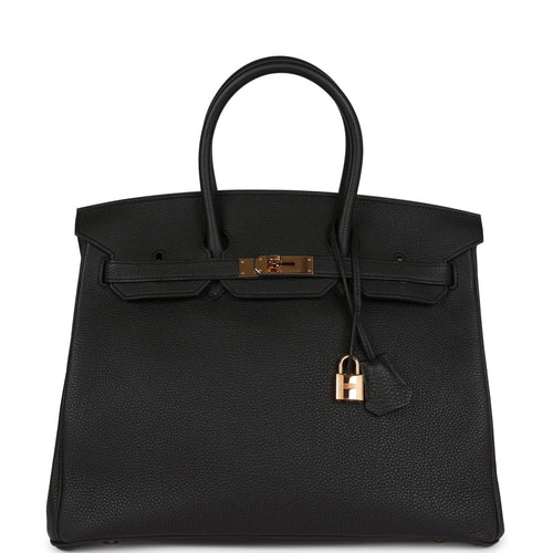 Pre-owned Hermes Birkin 35 Black Togo Rose Gold Hardware