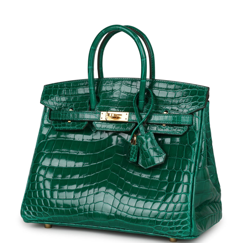 Hermes Birkin 25 Emerald Shiny Niloticus Crocodile Gold Hardware Green New or Never Worn Exotic