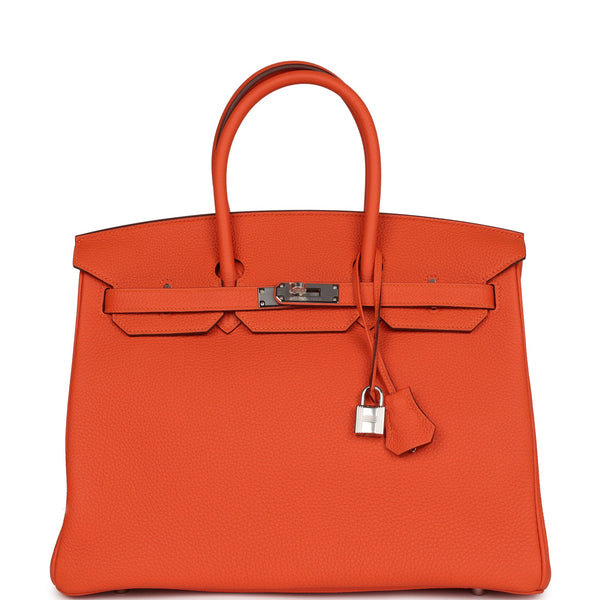 Hermes Birkin Handbag Feu Clemence with Gold Hardware 30 Orange