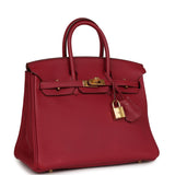 Pre-owned Hermes Birkin 25 Rubis Togo Gold Hardware