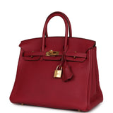 Pre-owned Hermes Birkin 25 Rubis Togo Gold Hardware