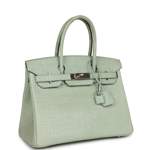 Pre-owned Hermes Birkin 30 Vert D'Eau Matte Alligator Palladium Hardware