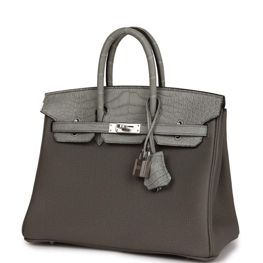 AUTH HERMES BIRKIN 35 GRAY ETOUPE PHW LEATHER SHOULER BAG TOTE
