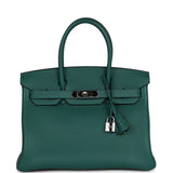 Pre-owned Hermes Birkin 30 Malachite Togo Palladium Hardware