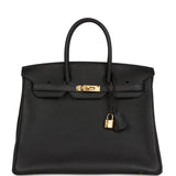 Pre-owned Hermes Birkin 35 Black Togo Gold Hardware