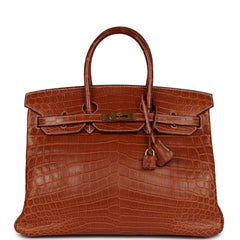 Pre-owned Hermes Birkin 35 Barenia Matte Niloticus Crocodile Gold Hardware