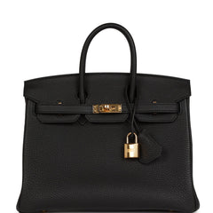 Pre-owned Hermes Birkin 25 Black Togo Gold Hardware