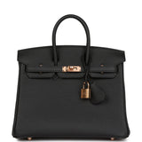 Hermes Birkin 25 Black Togo Rose Gold Hardware