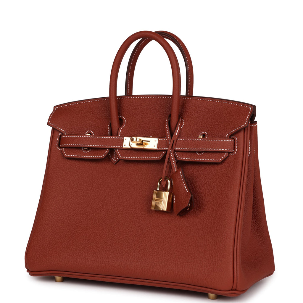Hermes Birkin 25 Sienne Togo Gold Hardware Red New Togo