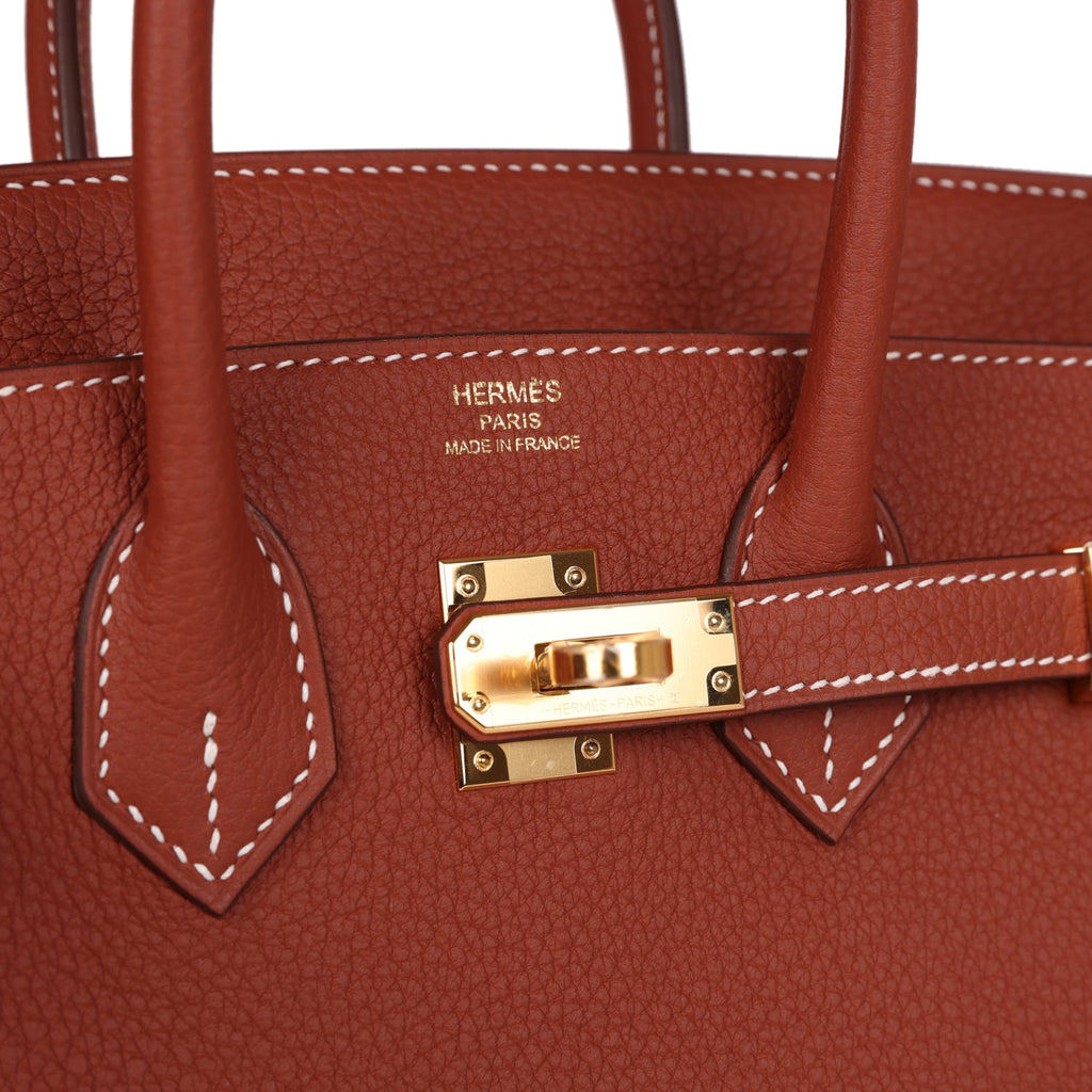 Hermes Birkin 25 Sienne Togo Gold Hardware Red New Togo