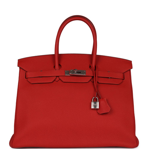 Pre-owned Hermes Birkin 35 Rouge Vif Togo Palladium Hardware