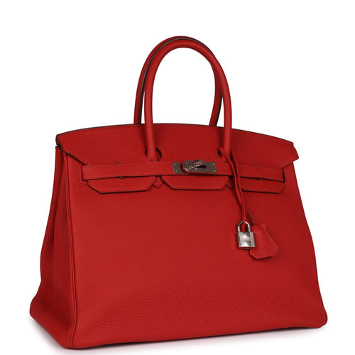 Pre-owned Hermes Birkin 35 Rouge Vif Togo Palladium Hardware