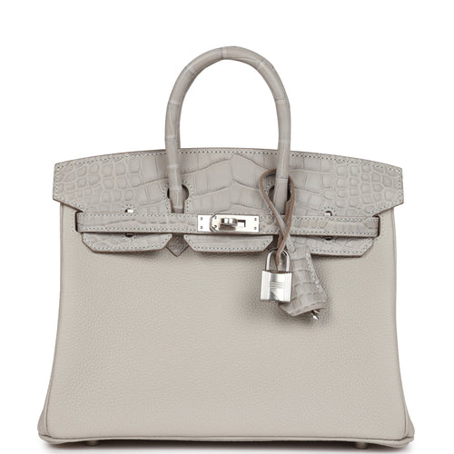 Hermes Birkin 25 Gris Perle Matte Alligator and Togo Touch Palladium Hardware