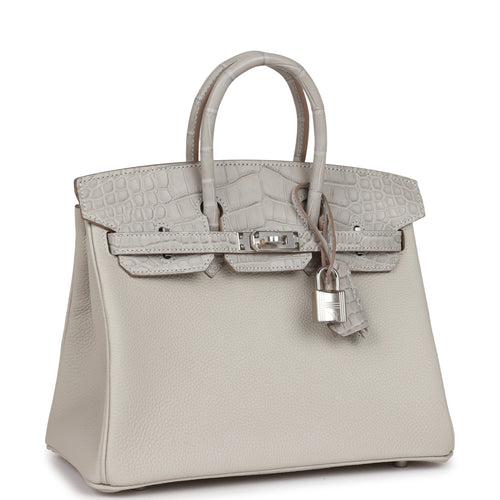 Hermes Birkin 25 Gris Perle Matte Alligator and Togo Touch Palladium Hardware