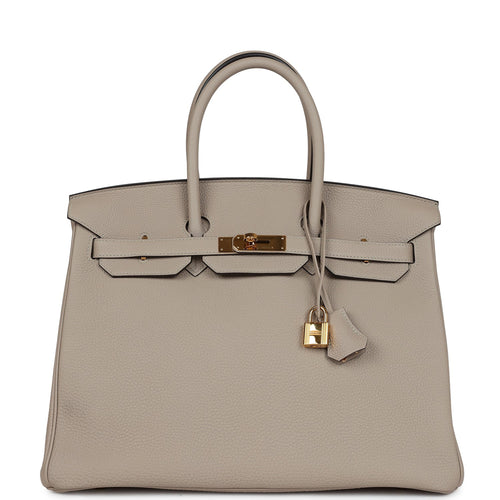 Pre-owned Hermes Birkin 35 Gris Tourterelle Togo Gold Hardware