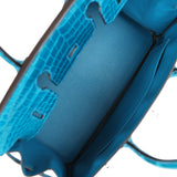Pre-owned Hermes Birkin 30 Bleu Izmir Shiny Porosus Crocodile Palladium Hardware