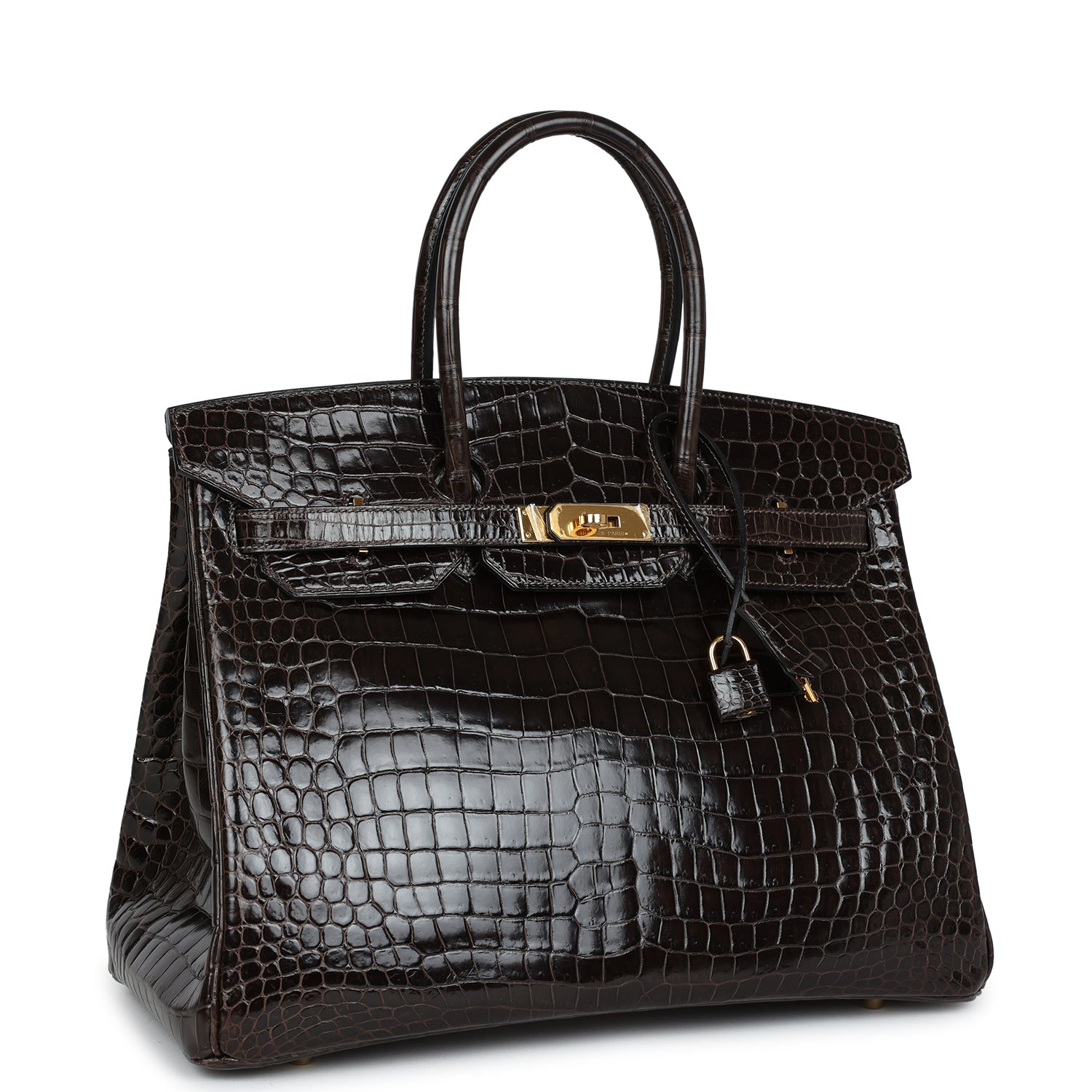 Pre-owned Hermes Birkin 35 Graphite Shiny Porosus Crocodile Gold Hardw ...