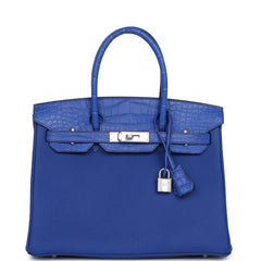 Hermes Birkin 30 Bleu Royal Matte Alligator and Togo Touch Palladium Hardware