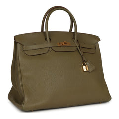 Pre-owned Hermes Birkin 40 Lichen Fjord Gold Hardware