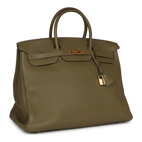 Pre-owned Hermes Birkin 40 Lichen Fjord Gold Hardware