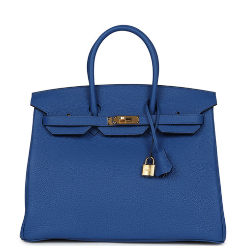 Pre-owned Hermes Birkin 35 Bleu Royal Togo Gold Hardware